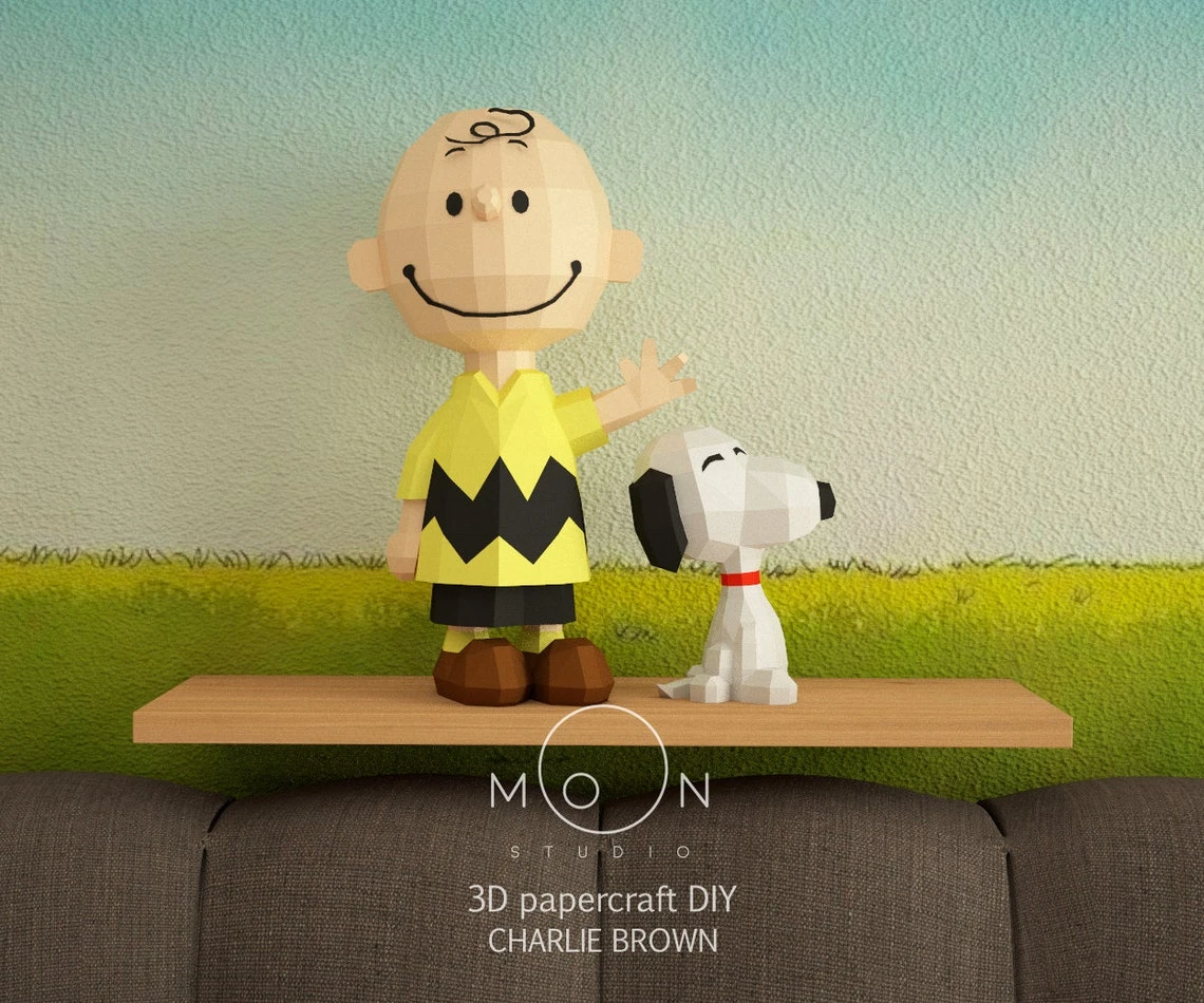 Charlie Brown, DIY, Papercraft, PDF, Low Poly, Cricut, Maker, Cameo, Paper, Snoopy, Peanuts, Series, Animation