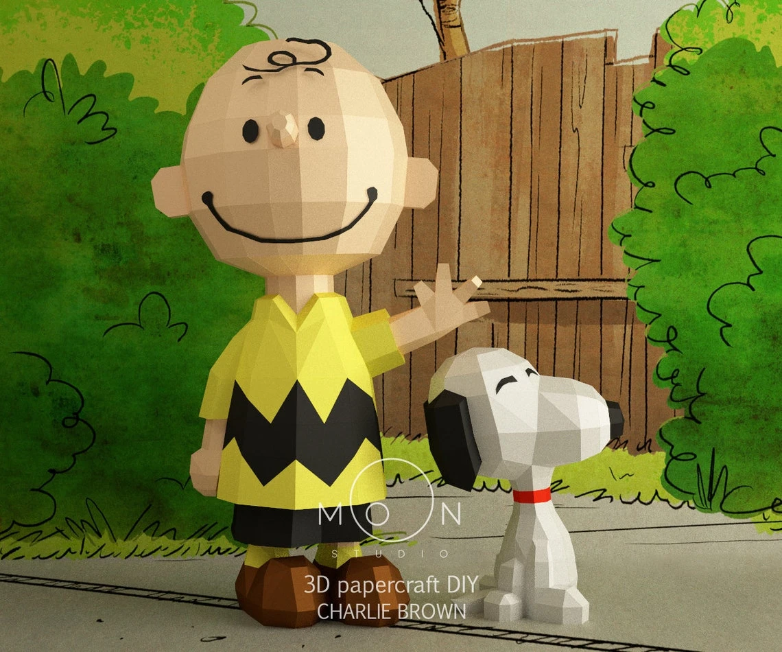 Charlie Brown, DIY, Papercraft, PDF, Low Poly, Cricut, Maker, Cameo, Paper, Snoopy, Peanuts, Series, Animation