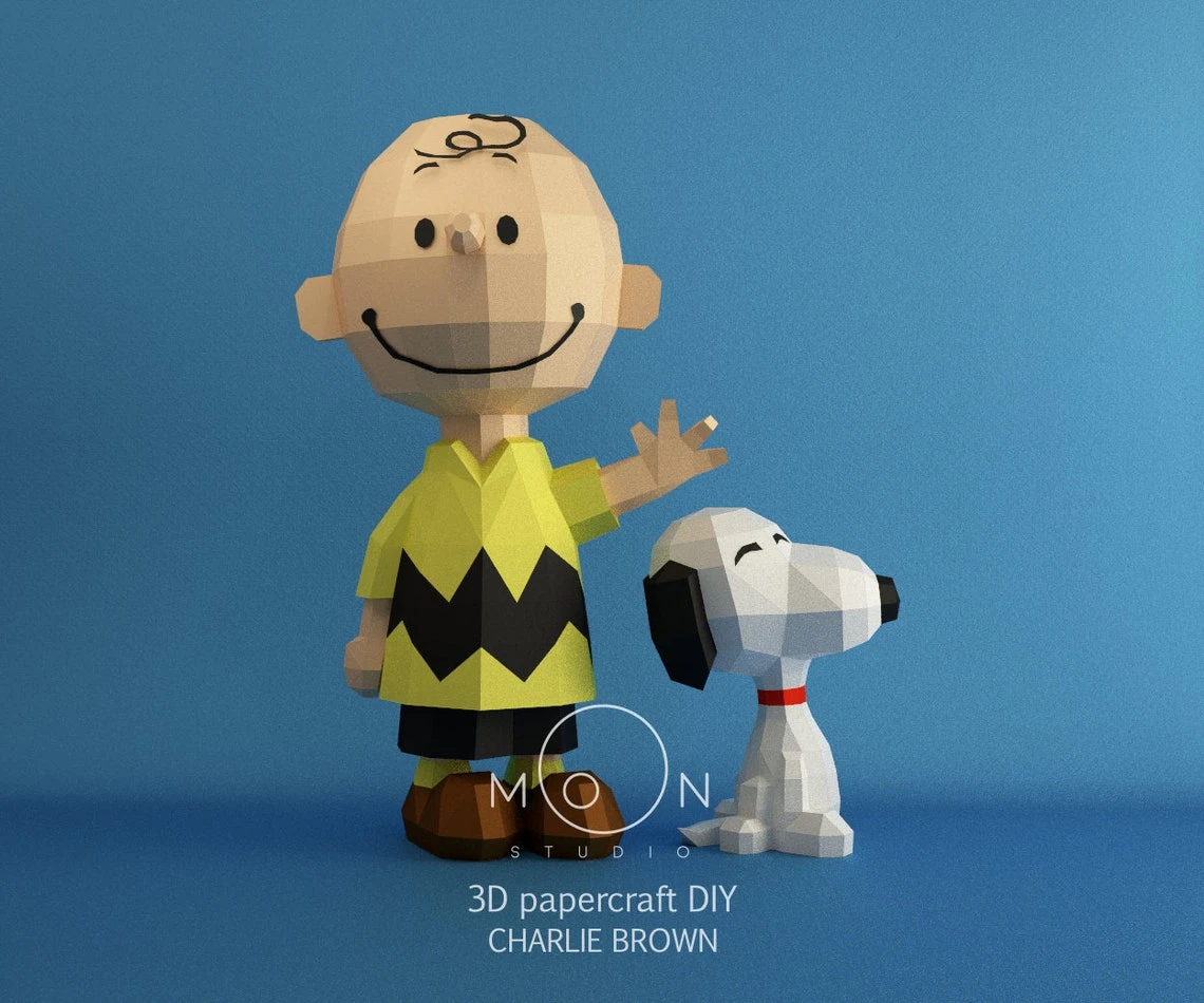 Charlie Brown, DIY, Papercraft, PDF, Low Poly, Cricut, Maker, Cameo, Paper, Snoopy, Peanuts, Series, Animation