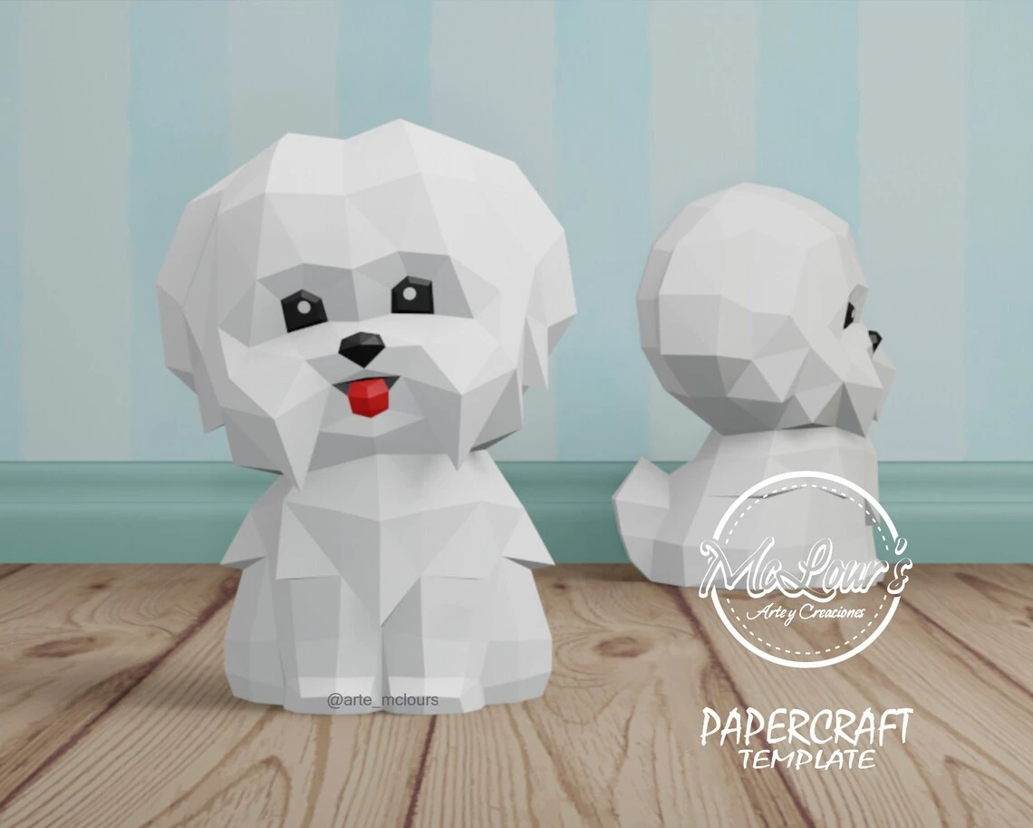 Cute Maltese Puppy/ DiY Craft/ Template PDF/ Low Poly/ Papercraft/ 3D Maltese/ Origami/ Home decor