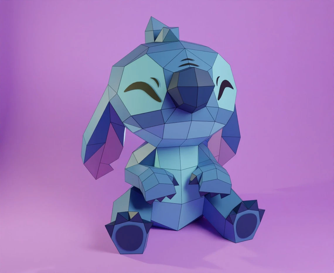 Stitch Papercraft 3D, pepakura Pdf template Low polygonal Paper Sculpture Diy Decor home loft office stitch lover gift