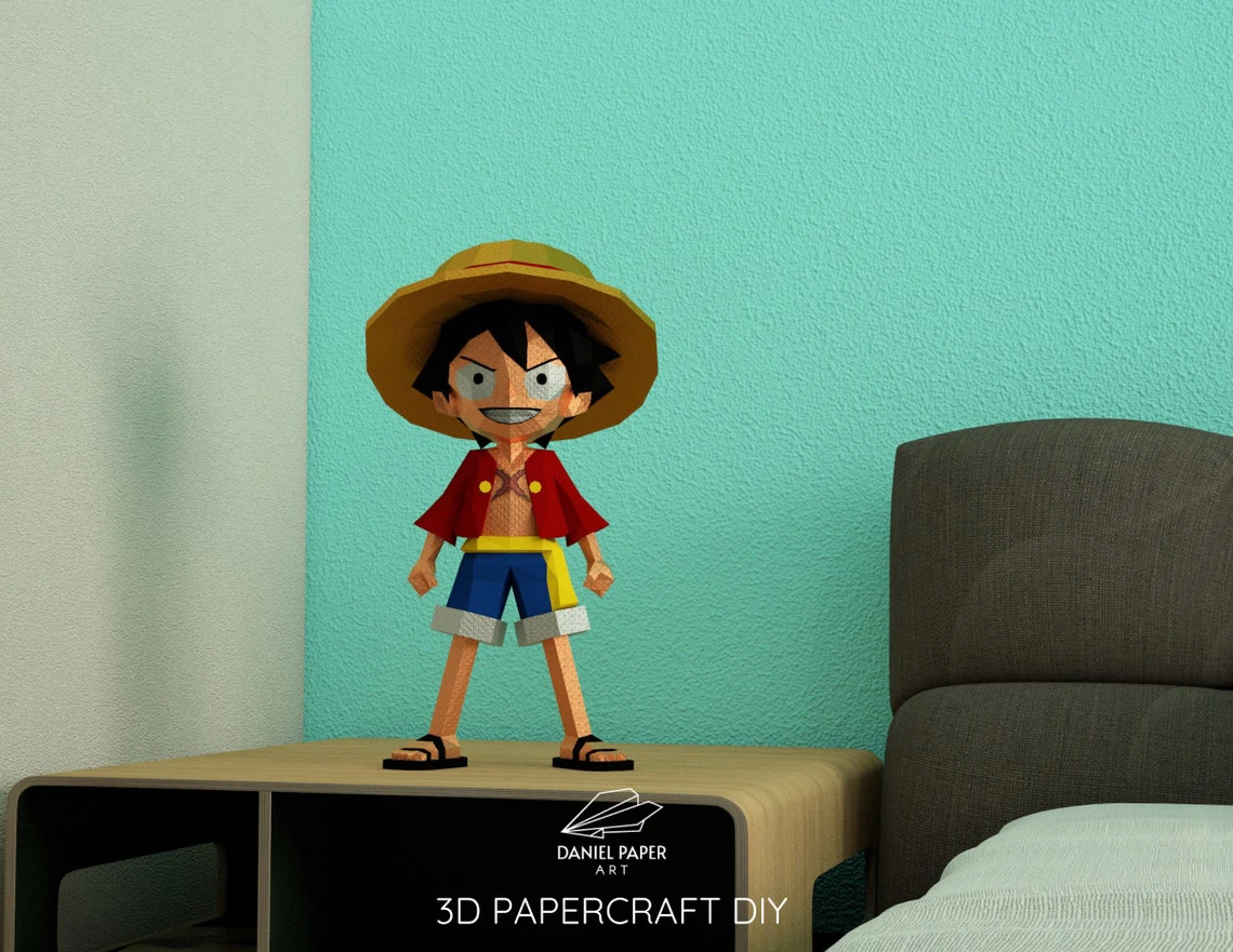 Monkey D. Luffy Chibi, One Piece PDF Template, DIY 3d Model, FanArt, Paper Sculpture, Low Poly, Pepakura, Craft, Manualidad, Paper Art