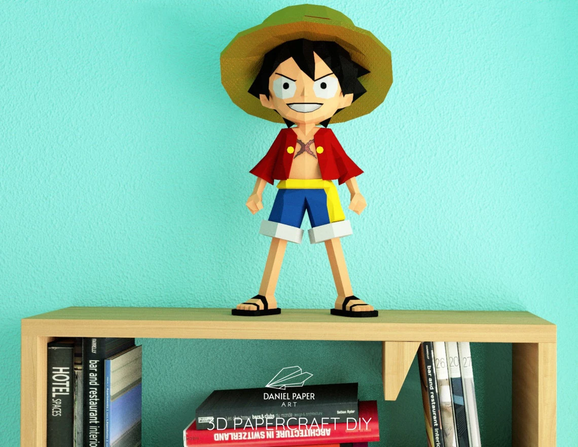 Monkey D. Luffy Chibi, One Piece PDF Template, DIY 3d Model, FanArt, Paper Sculpture, Low Poly, Pepakura, Craft, Manualidad, Paper Art