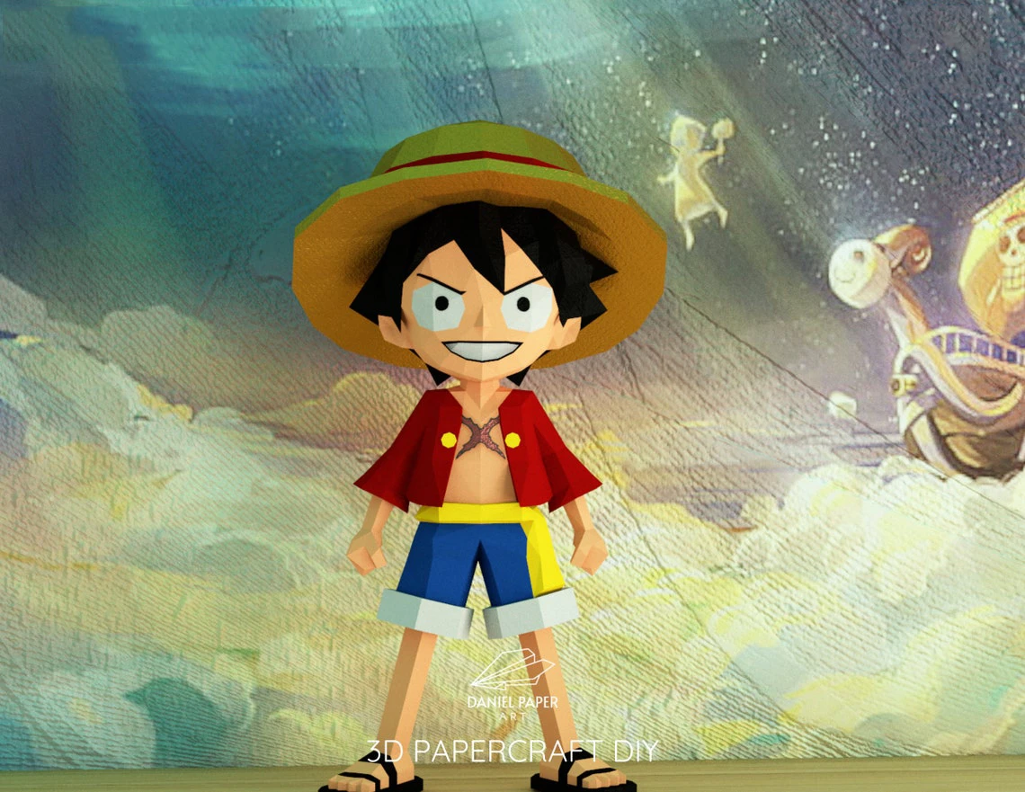 Monkey D. Luffy Chibi, One Piece PDF Template, DIY 3d Model, FanArt, Paper Sculpture, Low Poly, Pepakura, Craft, Manualidad, Paper Art