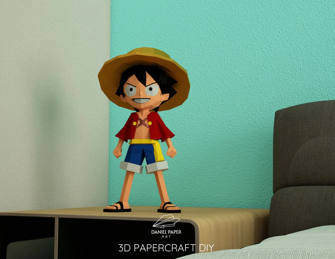 Monkey D. Luffy Chibi, One Piece PDF Template, DIY 3d Model, FanArt, Paper Sculpture, Low Poly, Pepakura, Craft, Manualidad, Paper Art