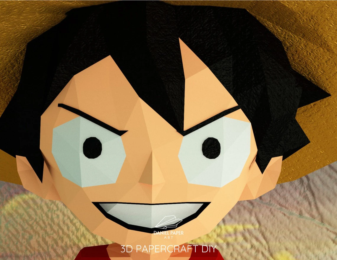 Monkey D. Luffy Chibi, One Piece PDF Template, DIY 3d Model, FanArt, Paper Sculpture, Low Poly, Pepakura, Craft, Manualidad, Paper Art