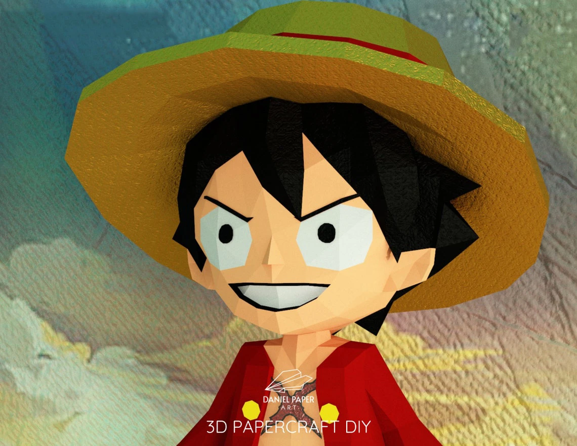 Monkey D. Luffy Chibi, One Piece PDF Template, DIY 3d Model, FanArt, Paper Sculpture, Low Poly, Pepakura, Craft, Manualidad, Paper Art