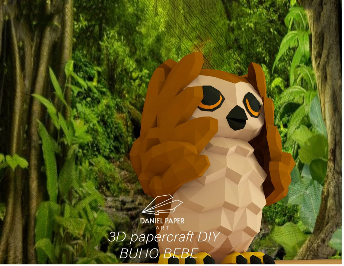 Baby Owl Unheard PDF Template, DIY 3d Model, FanArt, Paper Sculpture, Low Poly, Pepakura, Craft, Manualidad, Paper Art