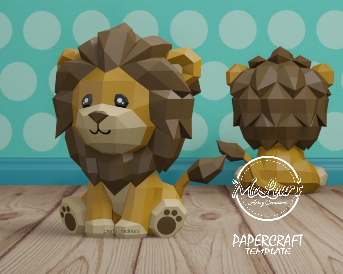 Sitting Lion/ DiY Craft/ Template PDF/ Low Poly/ Papercraft/ 3D Leon/ Origami/ Home decor