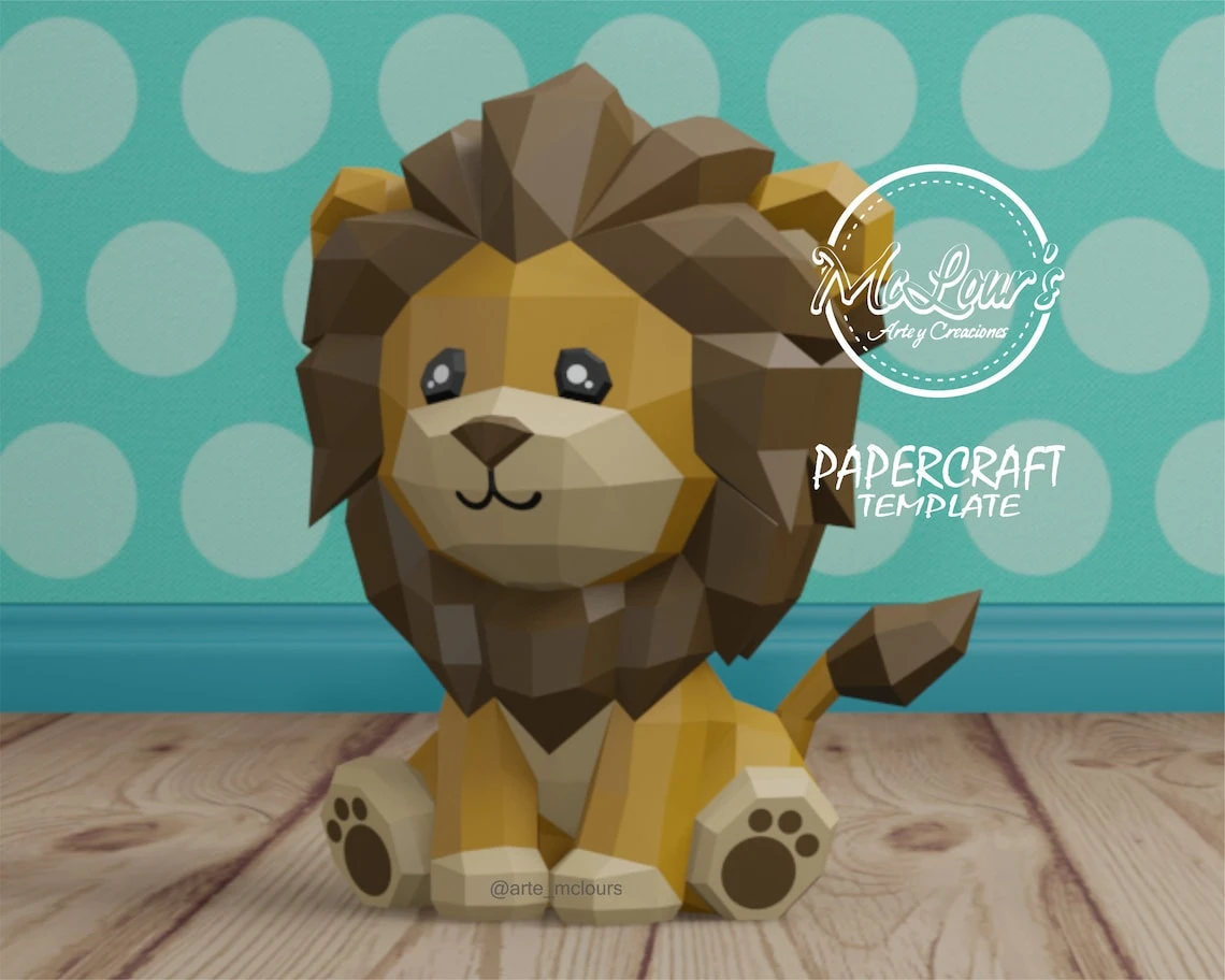 Sitting Lion/ DiY Craft/ Template PDF/ Low Poly/ Papercraft/ 3D Leon/ Origami/ Home decor