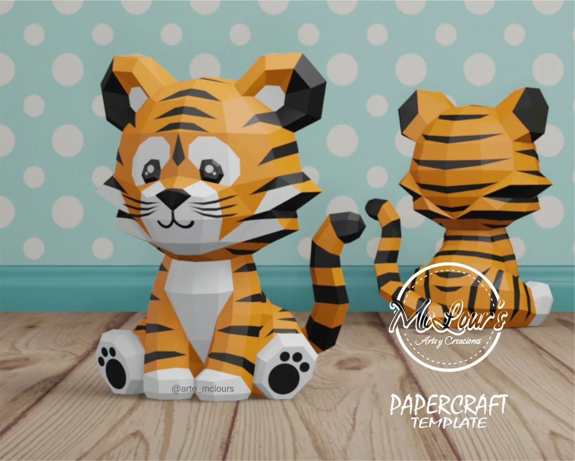 Sitting Tiger/ Aladdin/ DiY Craft/ Template PDF/ Low Poly/ Papercraft/ 3D Tigre/ Origami/ Home decor