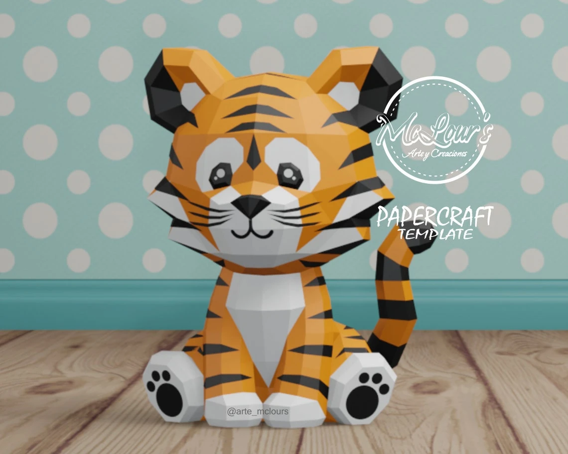 Sitting Tiger/ Aladdin/ DiY Craft/ Template PDF/ Low Poly/ Papercraft/ 3D Tigre/ Origami/ Home decor