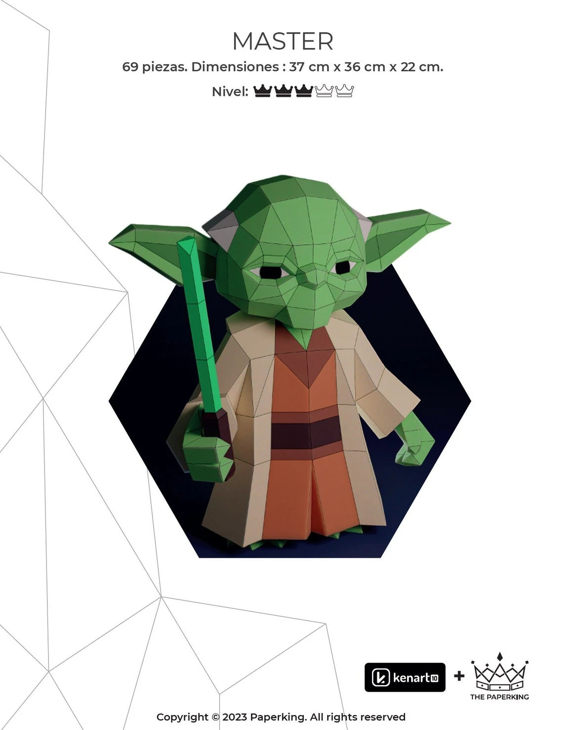 Jedi Master, Yoda, Star Wars Force Papercraft 3D, pepakura Pdf template Low polygonal Paper Sculpture Diy Decor home loft office lover gift