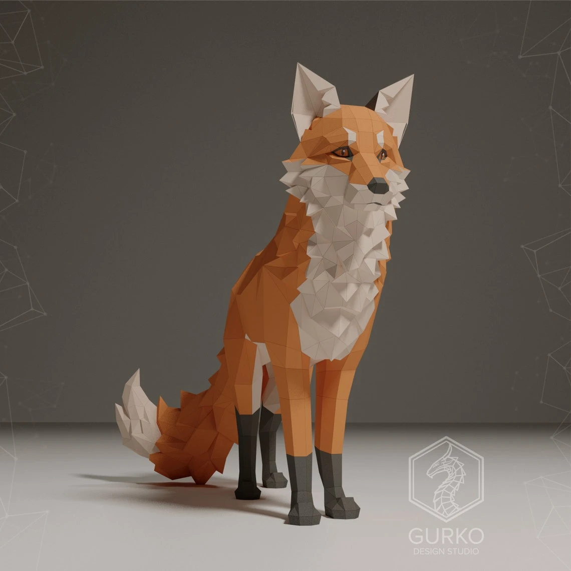 Standing Fox Papercraft, Pdf, Gurko, Pepakura, Template, 3D Origami, Paper Sculpture, Low Poly DIY Craft