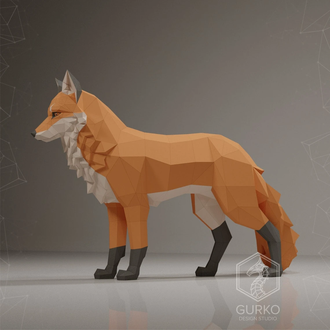 Standing Fox Papercraft, Pdf, Gurko, Pepakura, Template, 3D Origami, Paper Sculpture, Low Poly DIY Craft