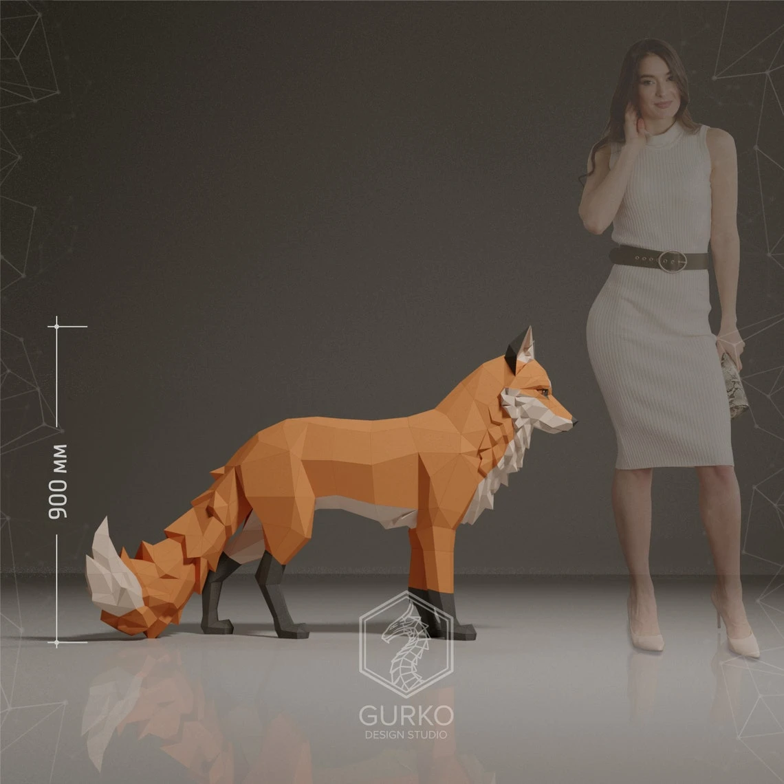 Standing Fox Papercraft, Pdf, Gurko, Pepakura, Template, 3D Origami, Paper Sculpture, Low Poly DIY Craft