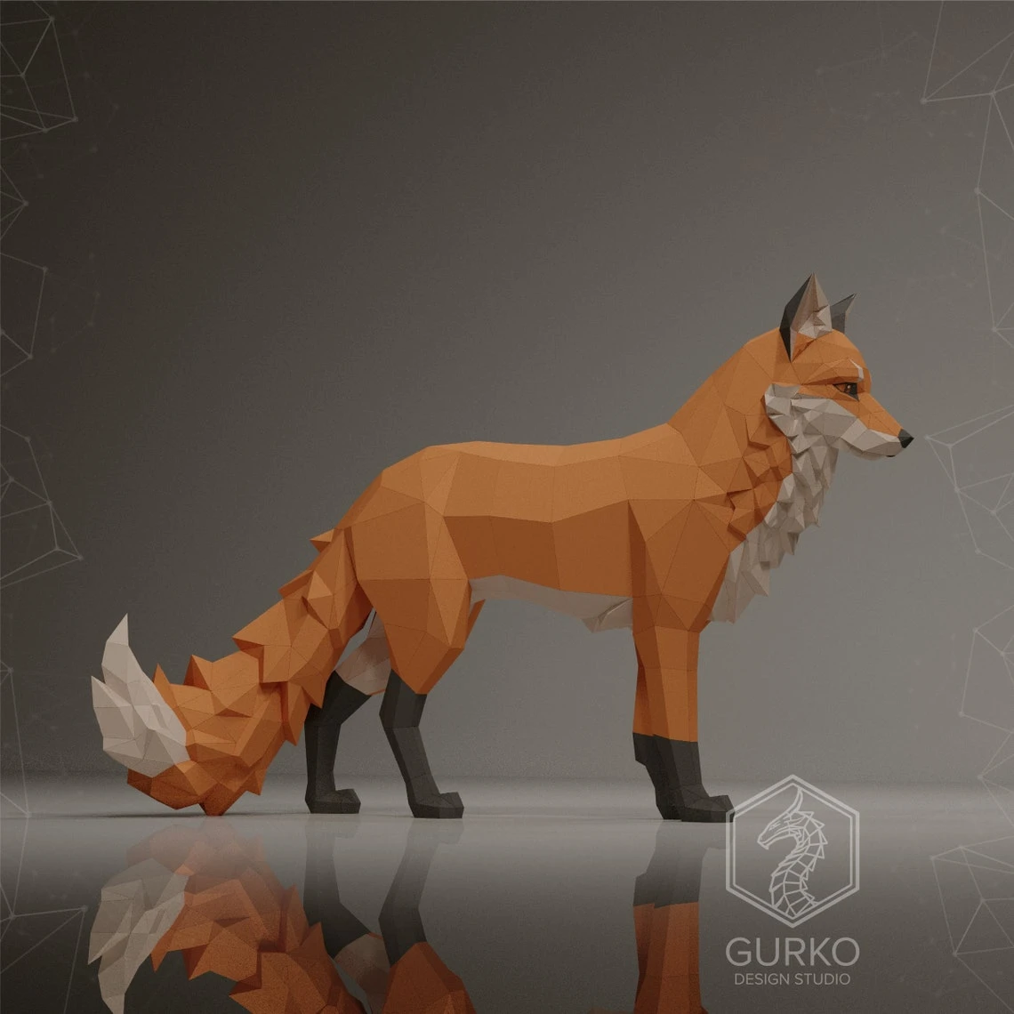 Standing Fox Papercraft, Pdf, Gurko, Pepakura, Template, 3D Origami, Paper Sculpture, Low Poly DIY Craft