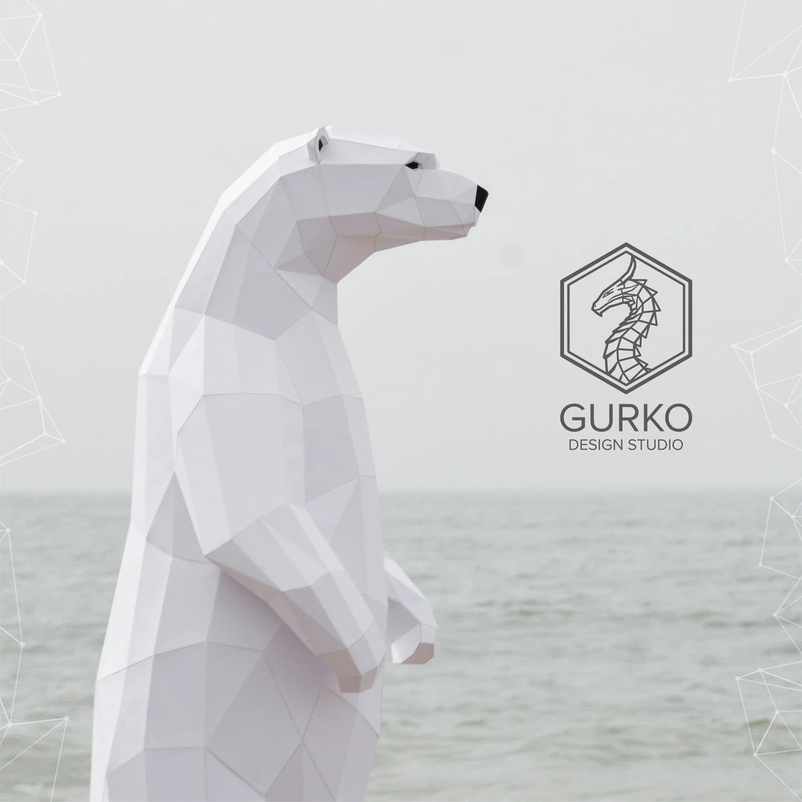 Polar Bear (1 metres) Papercraft, Pdf, Gurko, Pepakura, Template, 3D Origami, Paper Sculpture, Low Poly, DIY Craft