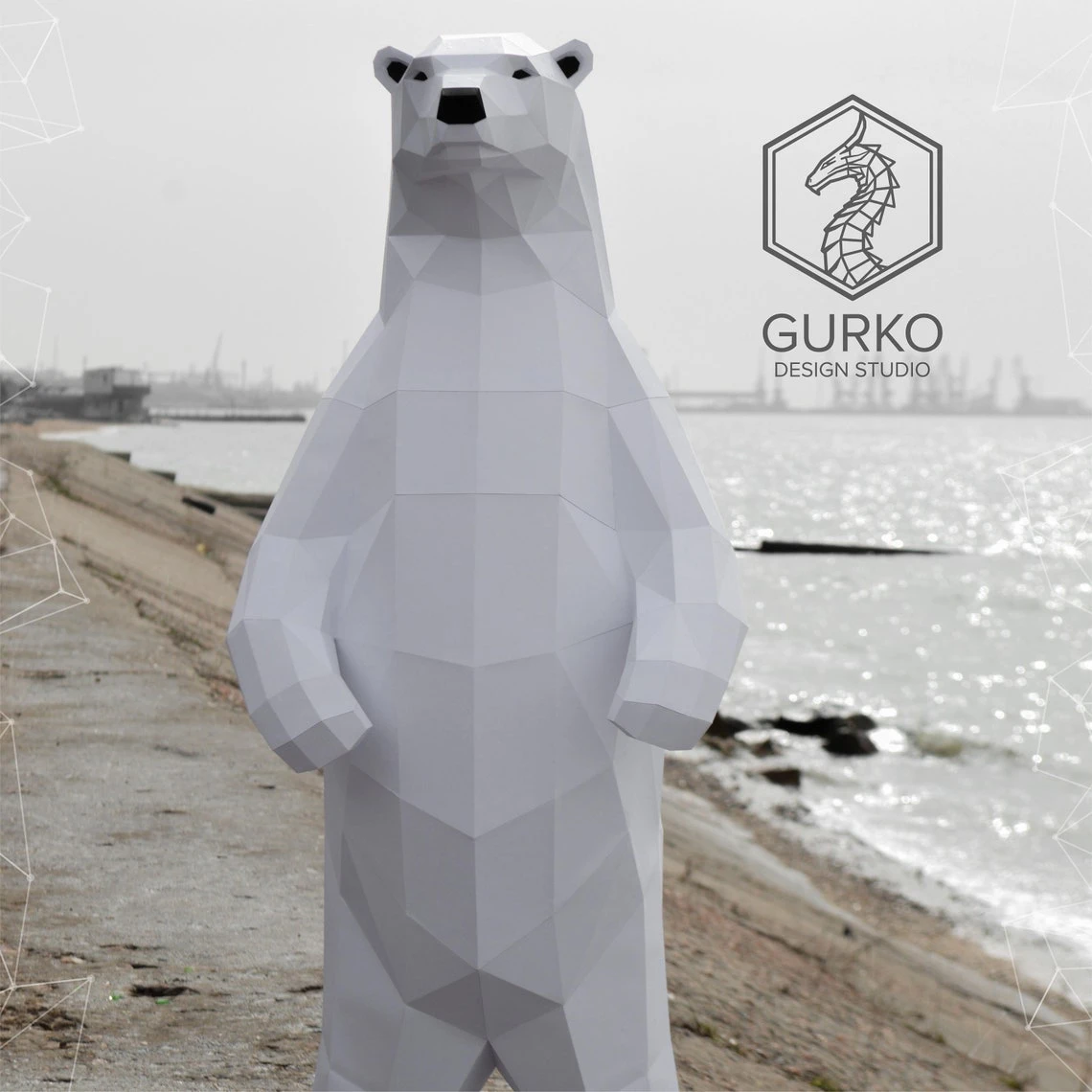 Polar Bear (1 metres) Papercraft, Pdf, Gurko, Pepakura, Template, 3D Origami, Paper Sculpture, Low Poly, DIY Craft