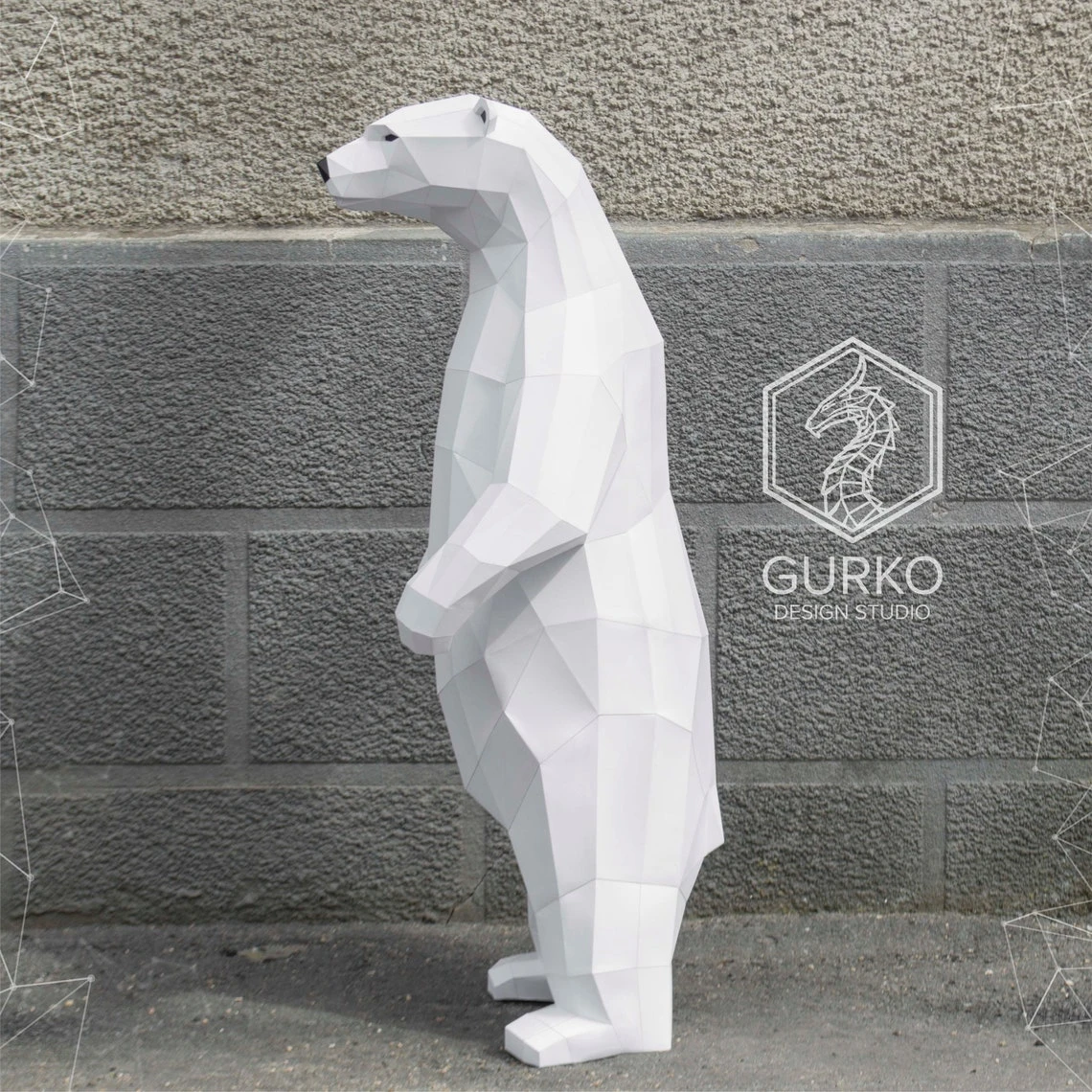 Polar Bear (1 metres) Papercraft, Pdf, Gurko, Pepakura, Template, 3D Origami, Paper Sculpture, Low Poly, DIY Craft