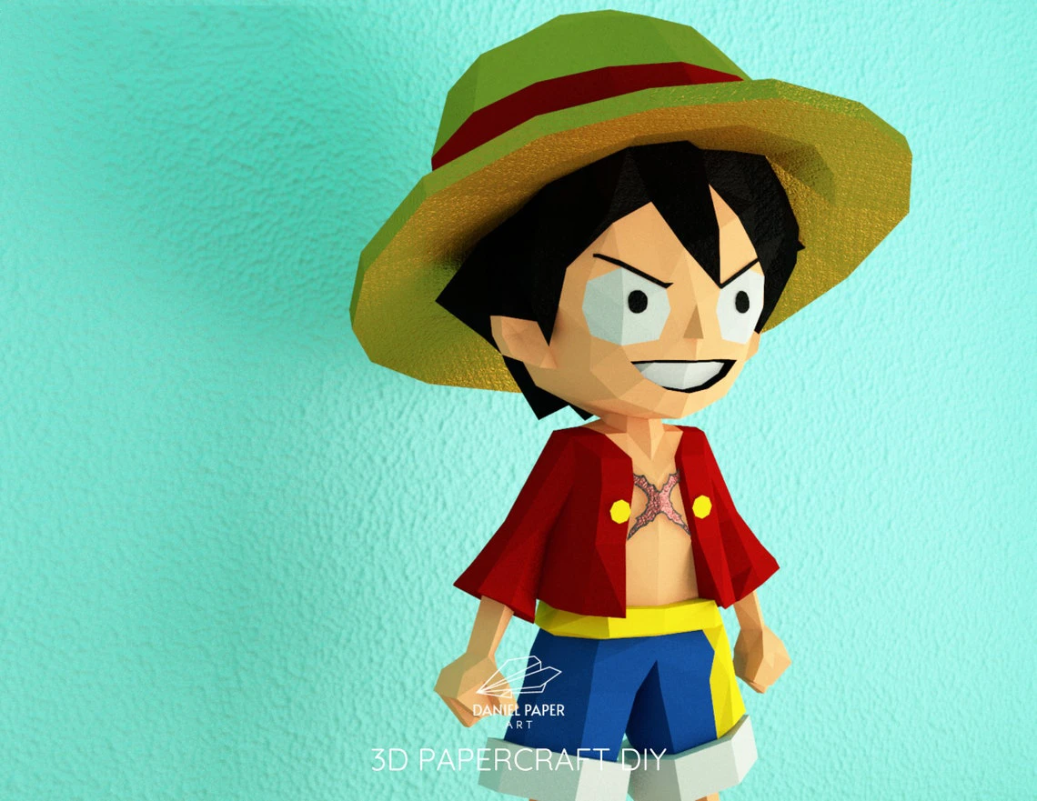 Monkey D. Luffy Chibi, One Piece PDF Template, DIY 3d Model, FanArt, Paper Sculpture, Low Poly, Pepakura, Craft, Manualidad, Paper Art