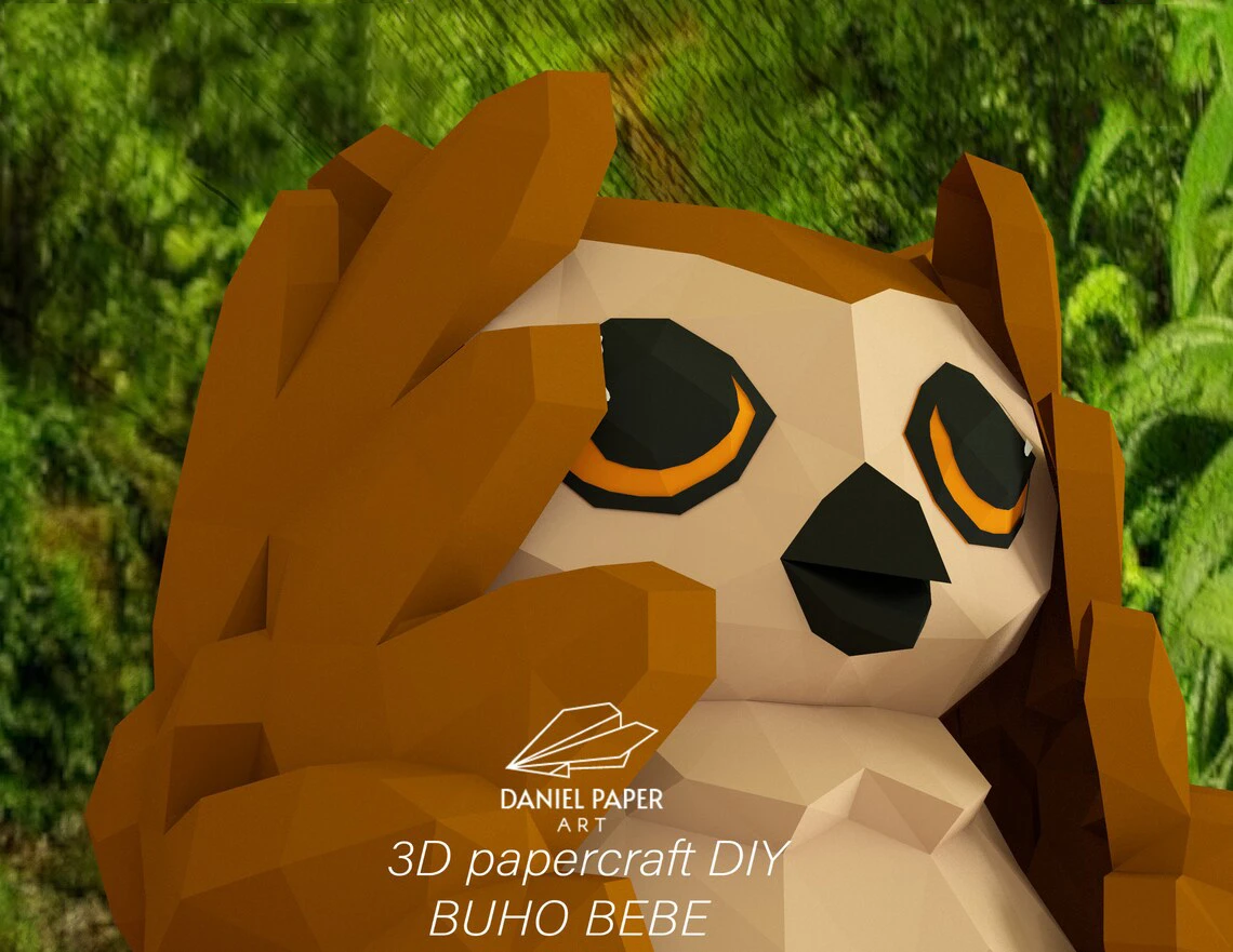 Baby Owl Unheard PDF Template, DIY 3d Model, FanArt, Paper Sculpture, Low Poly, Pepakura, Craft, Manualidad, Paper Art