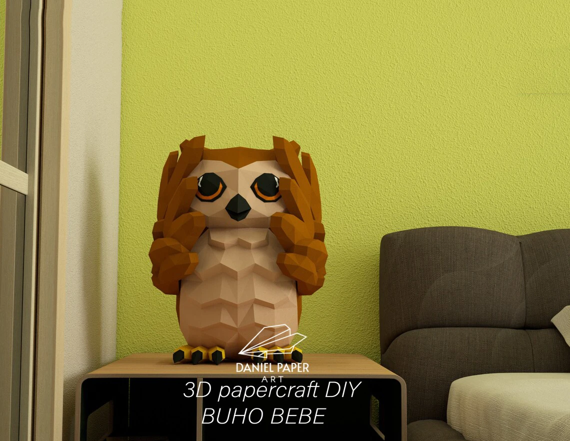 Baby Owl Unheard PDF Template, DIY 3d Model, FanArt, Paper Sculpture, Low Poly, Pepakura, Craft, Manualidad, Paper Art