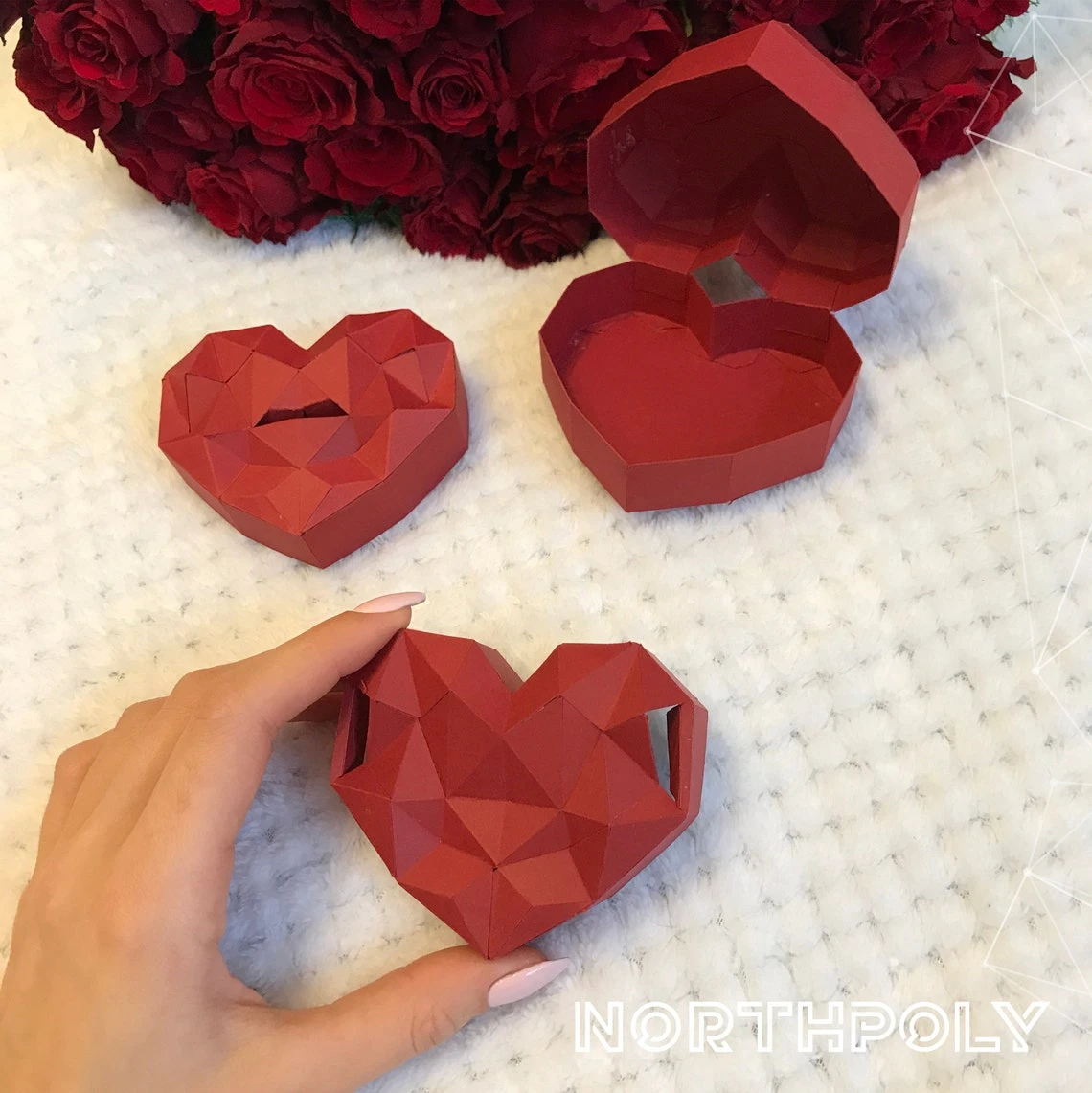 Papercraft Heart Box 2, St Valentines Day, Love, Pdf, Gurko, Pepakura, Template, 3D Origami, Paper Sculpture, Low Poly, DIY Craft