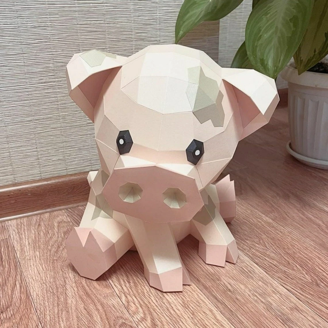 Sitting Pig/ DiY Craft/ Template PDF/ Low Poly/ Papercraft Pig/ Cerdo 3D/ Origami/ Home decor