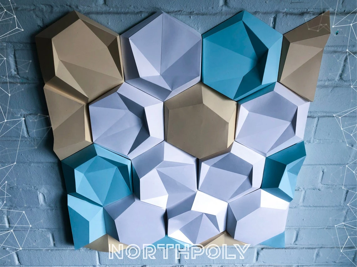 Hexagonal Tiles Papercraft, Pdf, Gurko, Pepakura, Template, 3D Origami, Paper Sculpture, Low Poly, DIY Craft