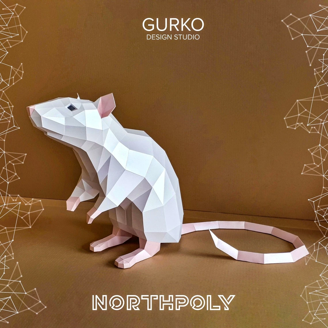 Papercraft Rat On Hind Legs, Mouse, Pdf, Gurko, Pepakura, Template, 3D Origami, Paper Sculpture, Low Poly, DIY Craft