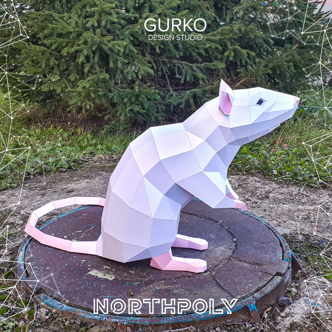 Papercraft Rat On Hind Legs, Mouse, Pdf, Gurko, Pepakura, Template, 3D Origami, Paper Sculpture, Low Poly, DIY Craft