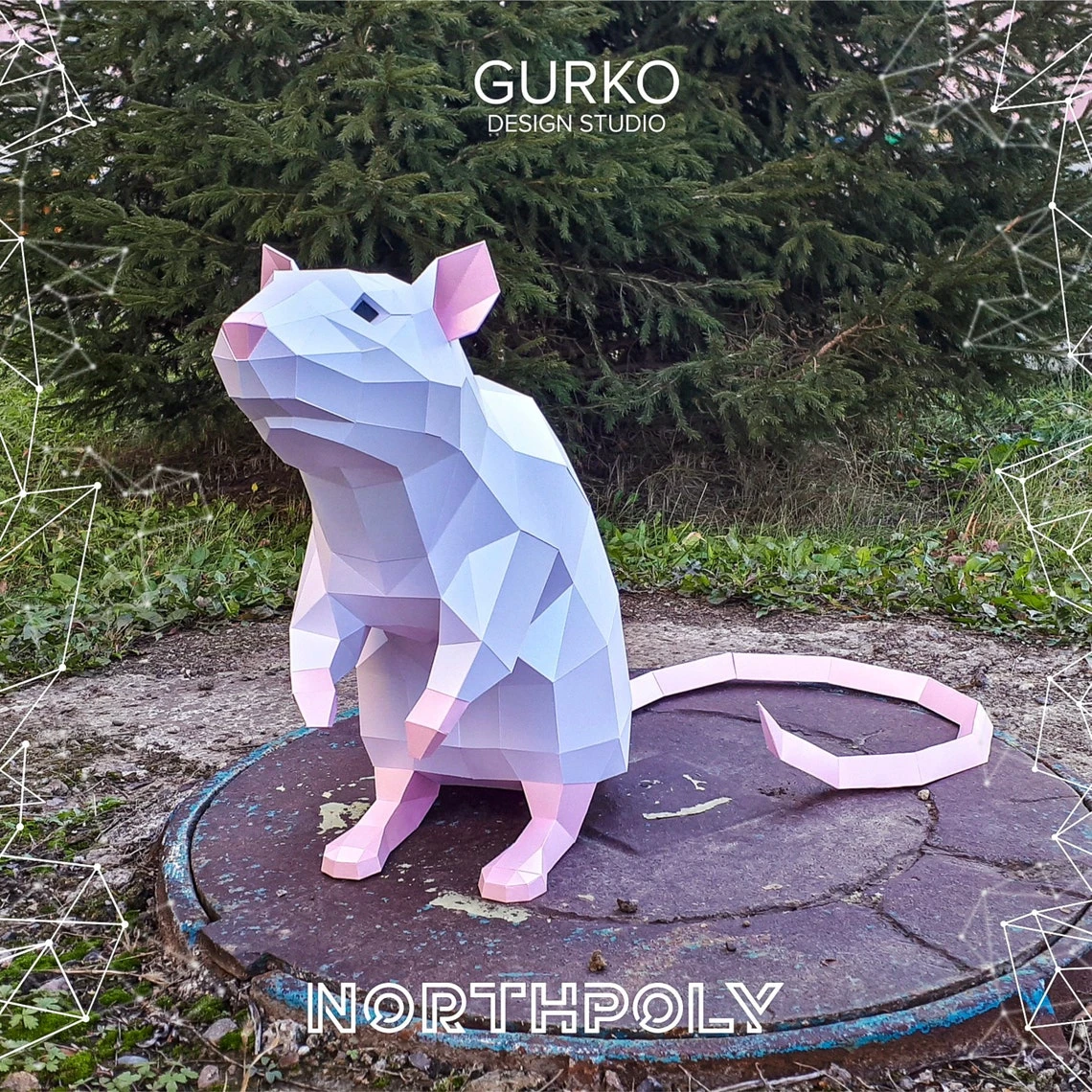 Papercraft Rat On Hind Legs, Mouse, Pdf, Gurko, Pepakura, Template, 3D Origami, Paper Sculpture, Low Poly, DIY Craft