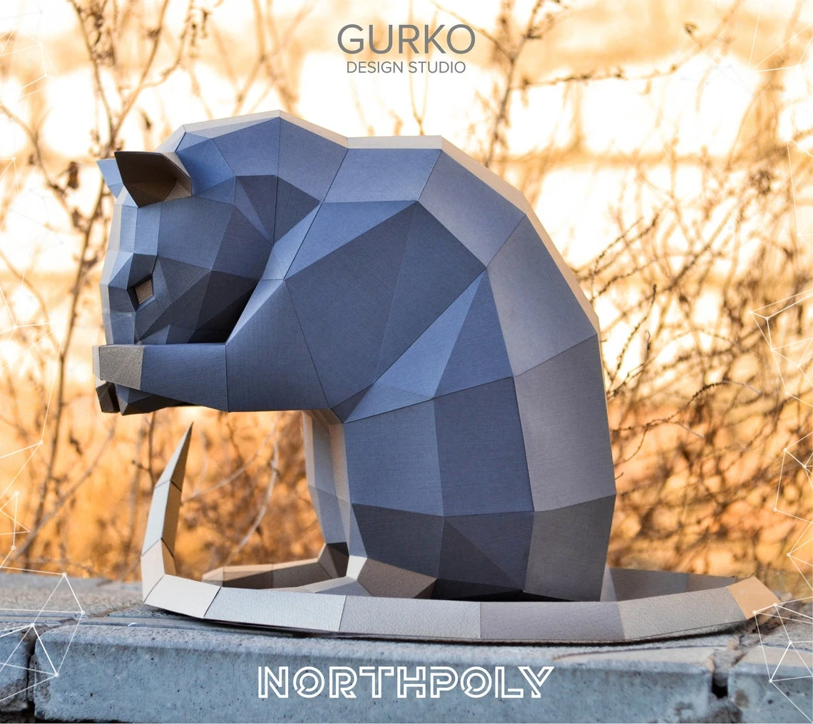 Papercraft Rat Covers His Face, Mouse, Pdf, Gurko, Pepakura, Template, 3D Origami, Paper Sculpture, Low Poly, DIY Craft