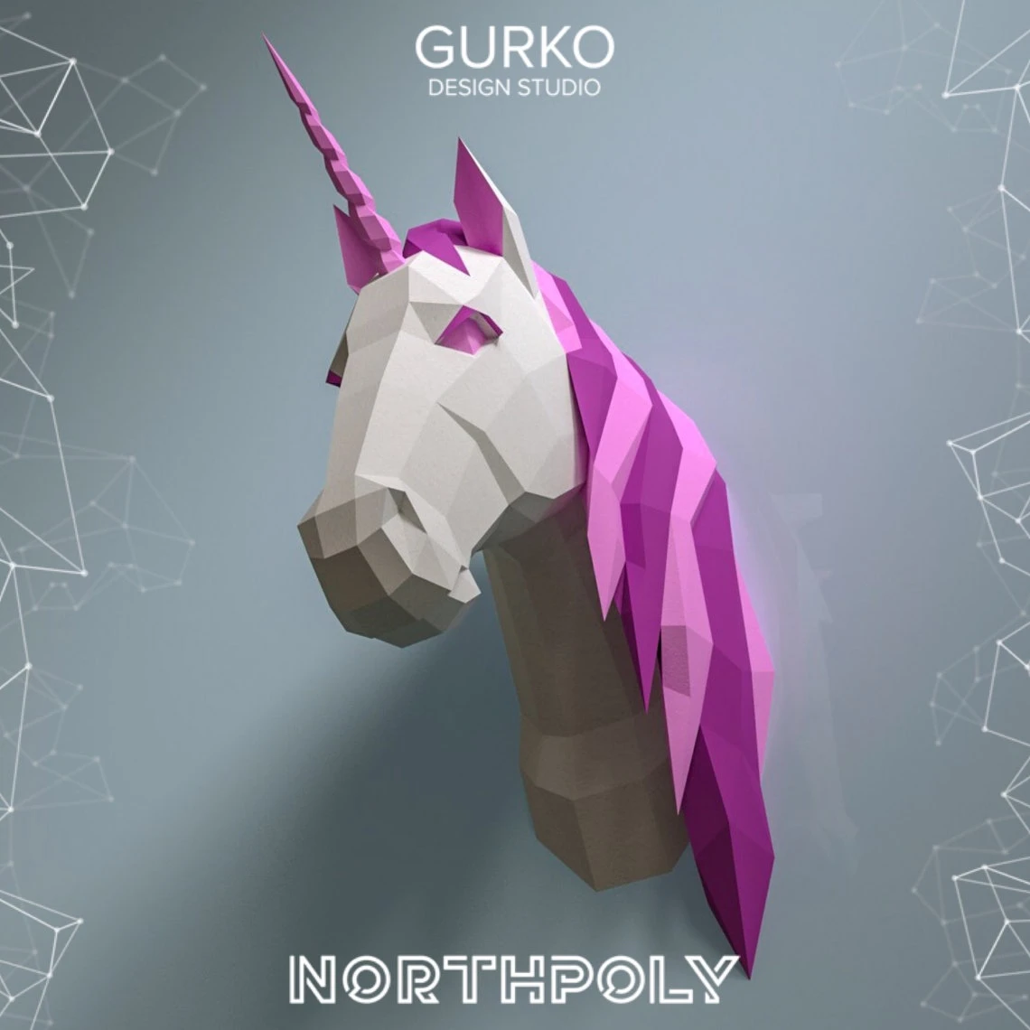 Unicorn Head Papercraft, Pdf, Gurko, Pepakura, Template, 3D Origami, Paper Sculpture, Low Poly, DIY Craft