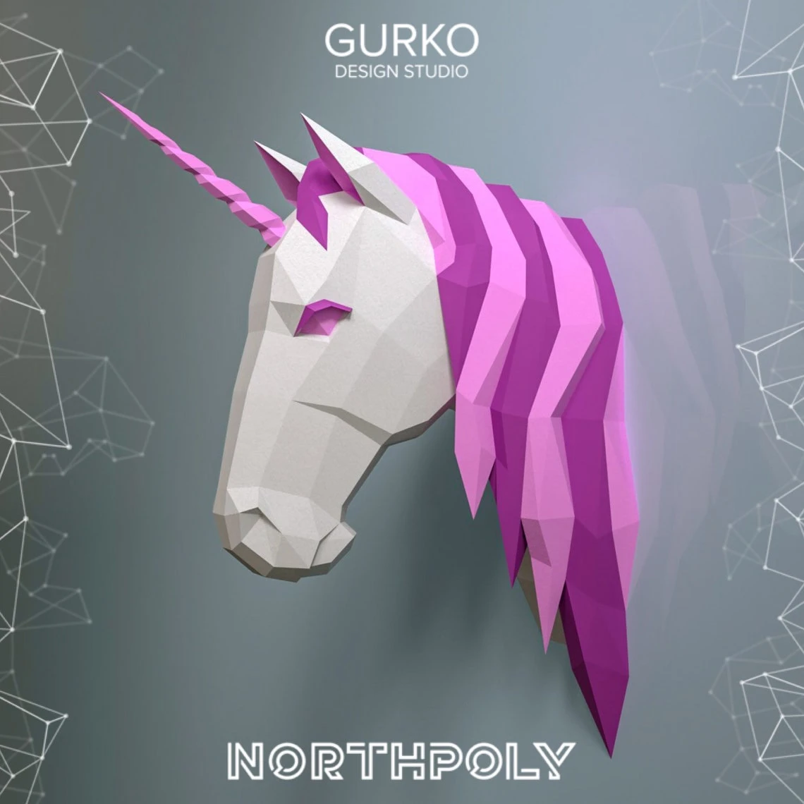 Unicorn Head Papercraft, Pdf, Gurko, Pepakura, Template, 3D Origami, Paper Sculpture, Low Poly, DIY Craft