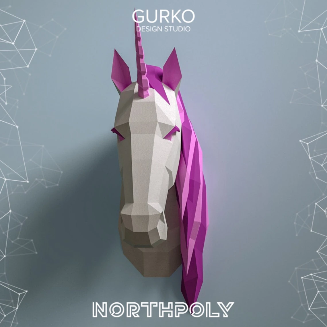 Unicorn Head Papercraft, Pdf, Gurko, Pepakura, Template, 3D Origami, Paper Sculpture, Low Poly, DIY Craft