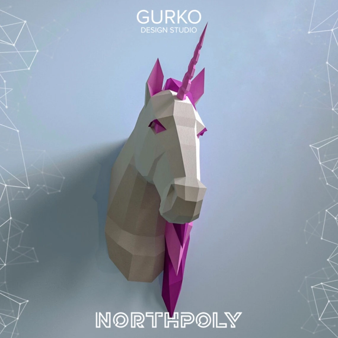 Unicorn Head Papercraft, Pdf, Gurko, Pepakura, Template, 3D Origami, Paper Sculpture, Low Poly, DIY Craft