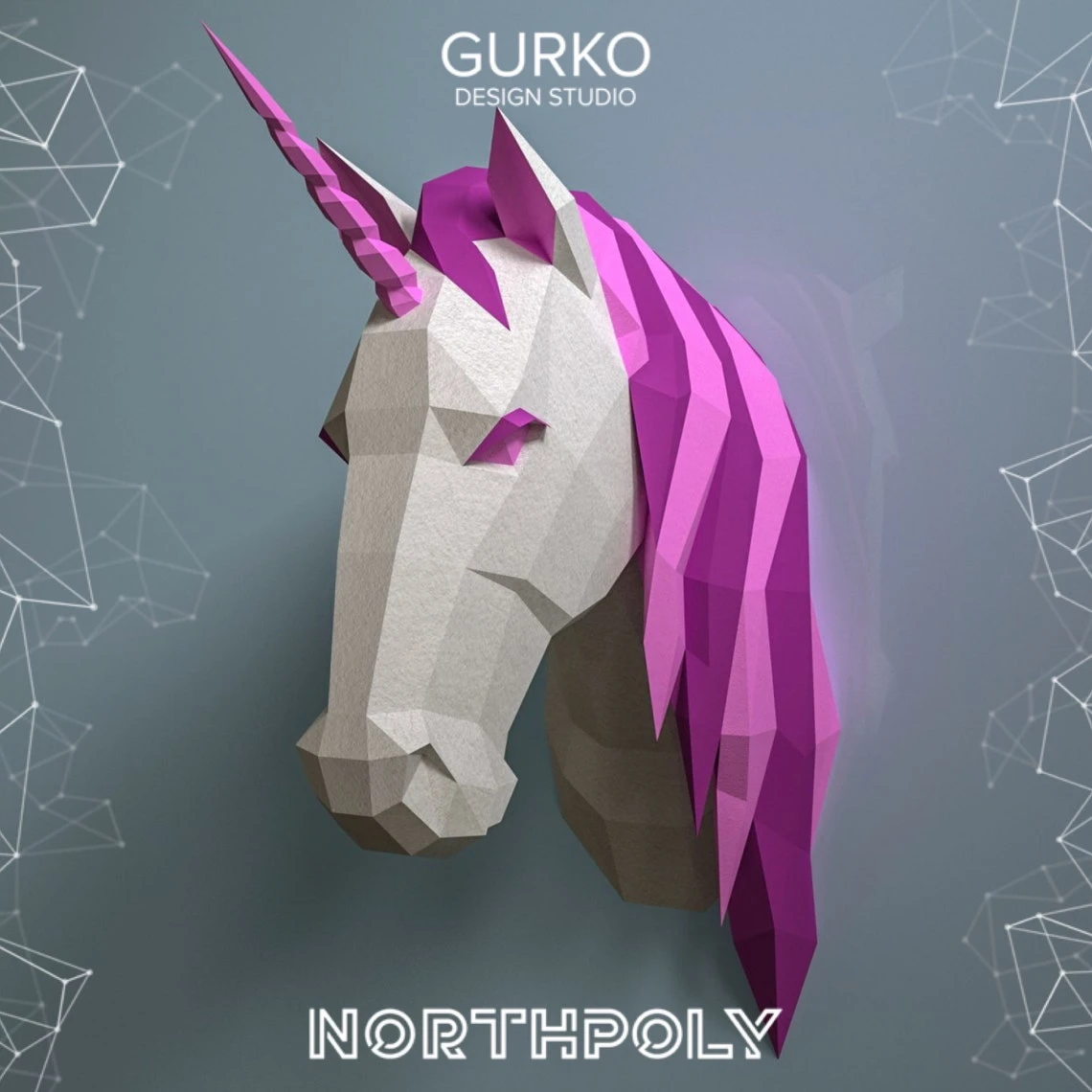 Unicorn Head Papercraft, Pdf, Gurko, Pepakura, Template, 3D Origami, Paper Sculpture, Low Poly, DIY Craft