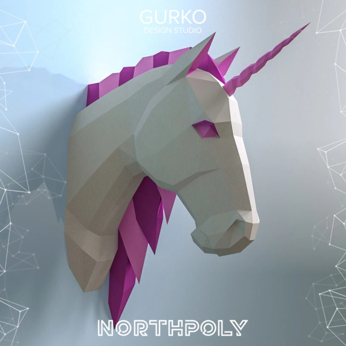 Unicorn Head Papercraft, Pdf, Gurko, Pepakura, Template, 3D Origami, Paper Sculpture, Low Poly, DIY Craft