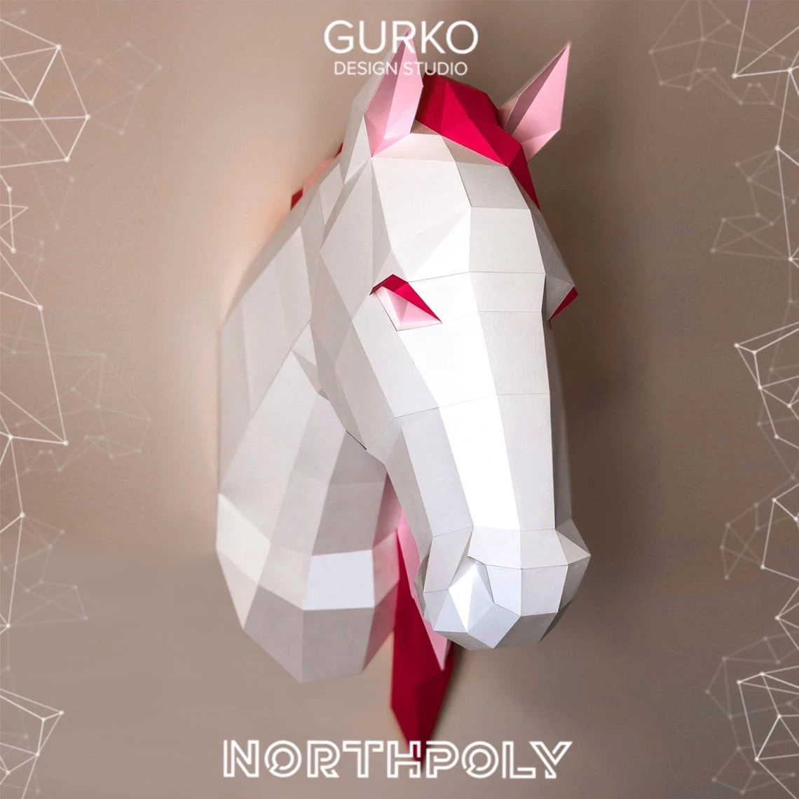 Unicorn Head Papercraft, Pdf, Gurko, Pepakura, Template, 3D Origami, Paper Sculpture, Low Poly, DIY Craft