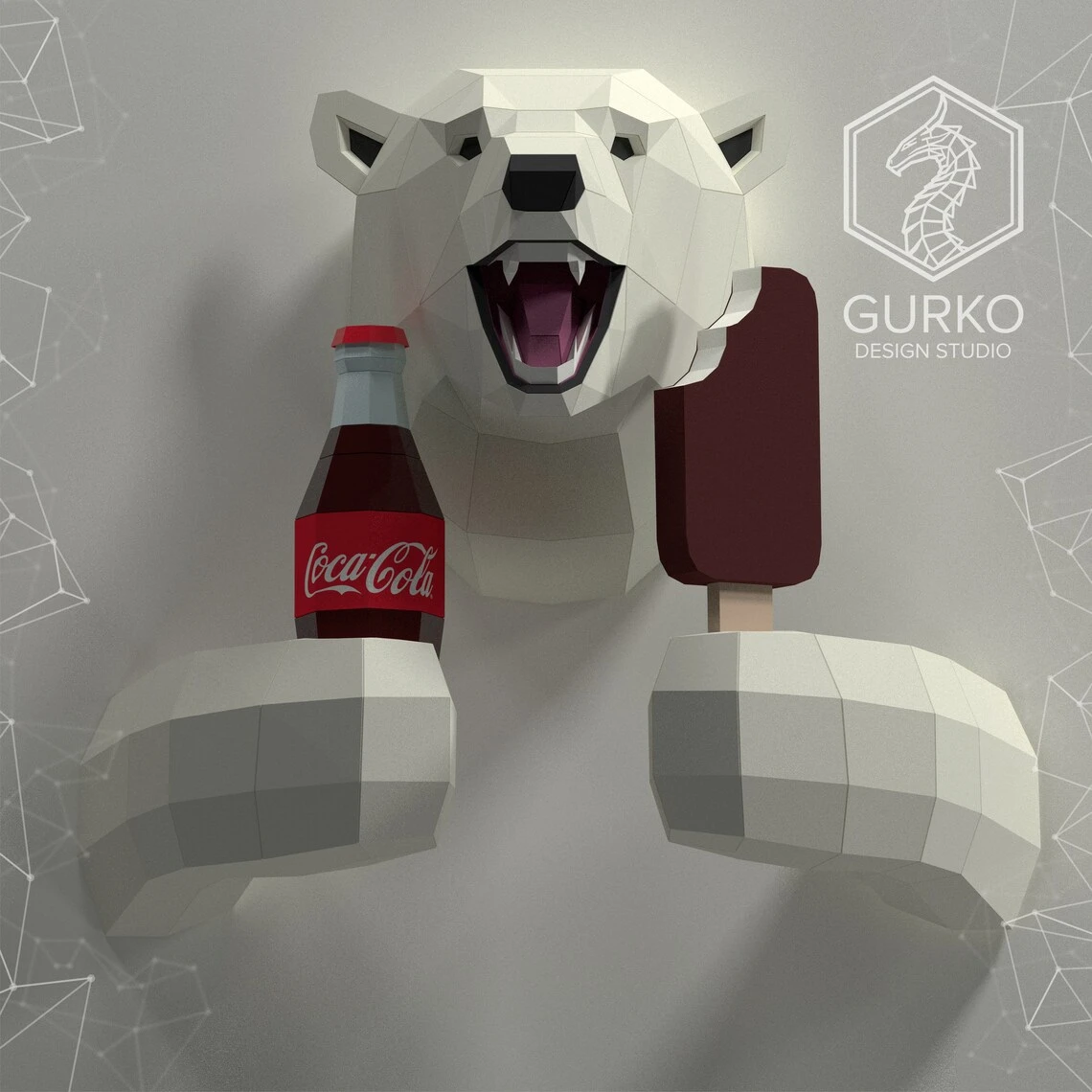 Smiling Polar Bear Papercraft, Pdf, Gurko, Pepakura, Template, 3D Origami, Paper Sculpture, Low Poly, DIY Craft