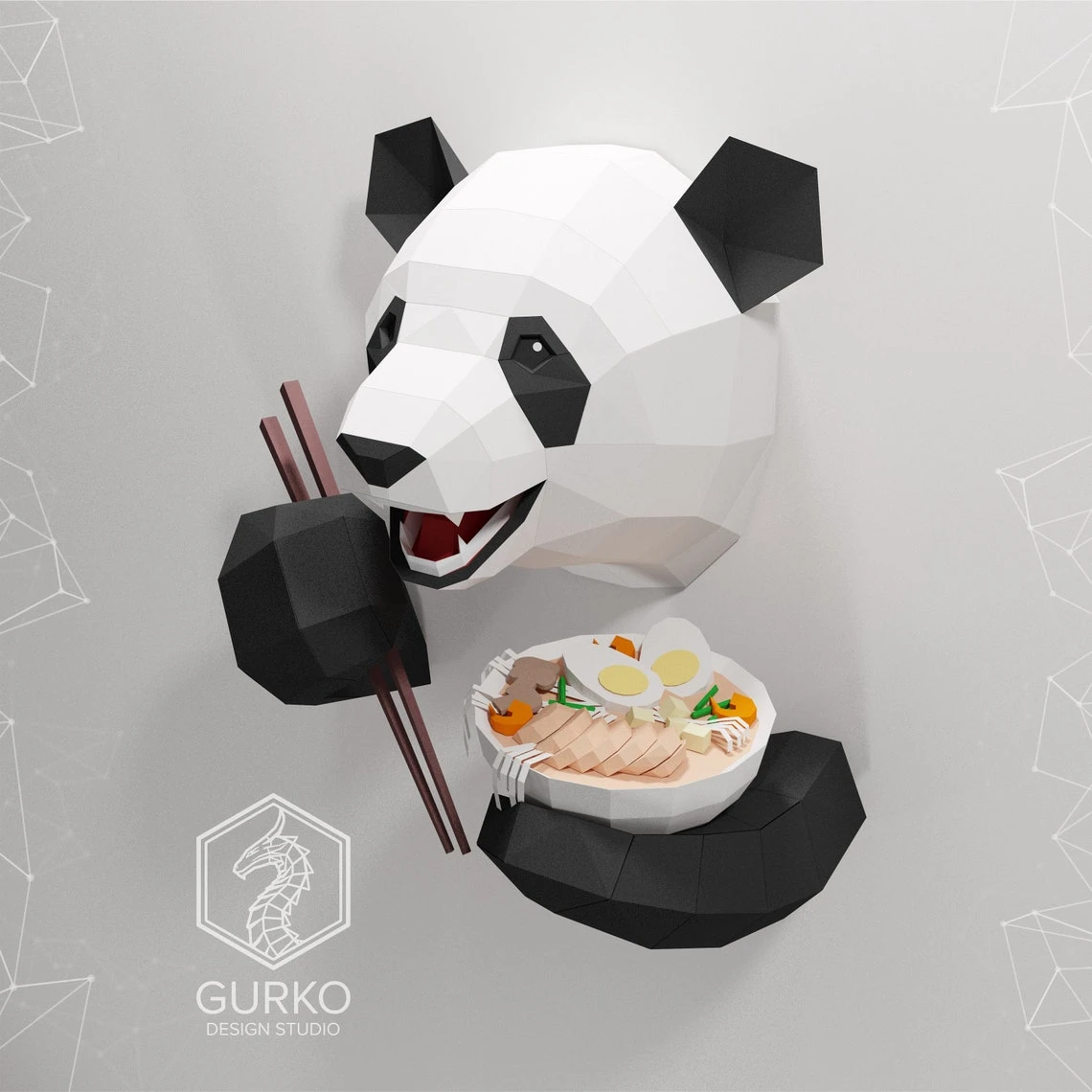 Funny Panda Papercraft, Bear, Pdf, Gurko, Pepakura, Template, 3D Origami, Paper Sculpture, Low Poly, DIY Craft