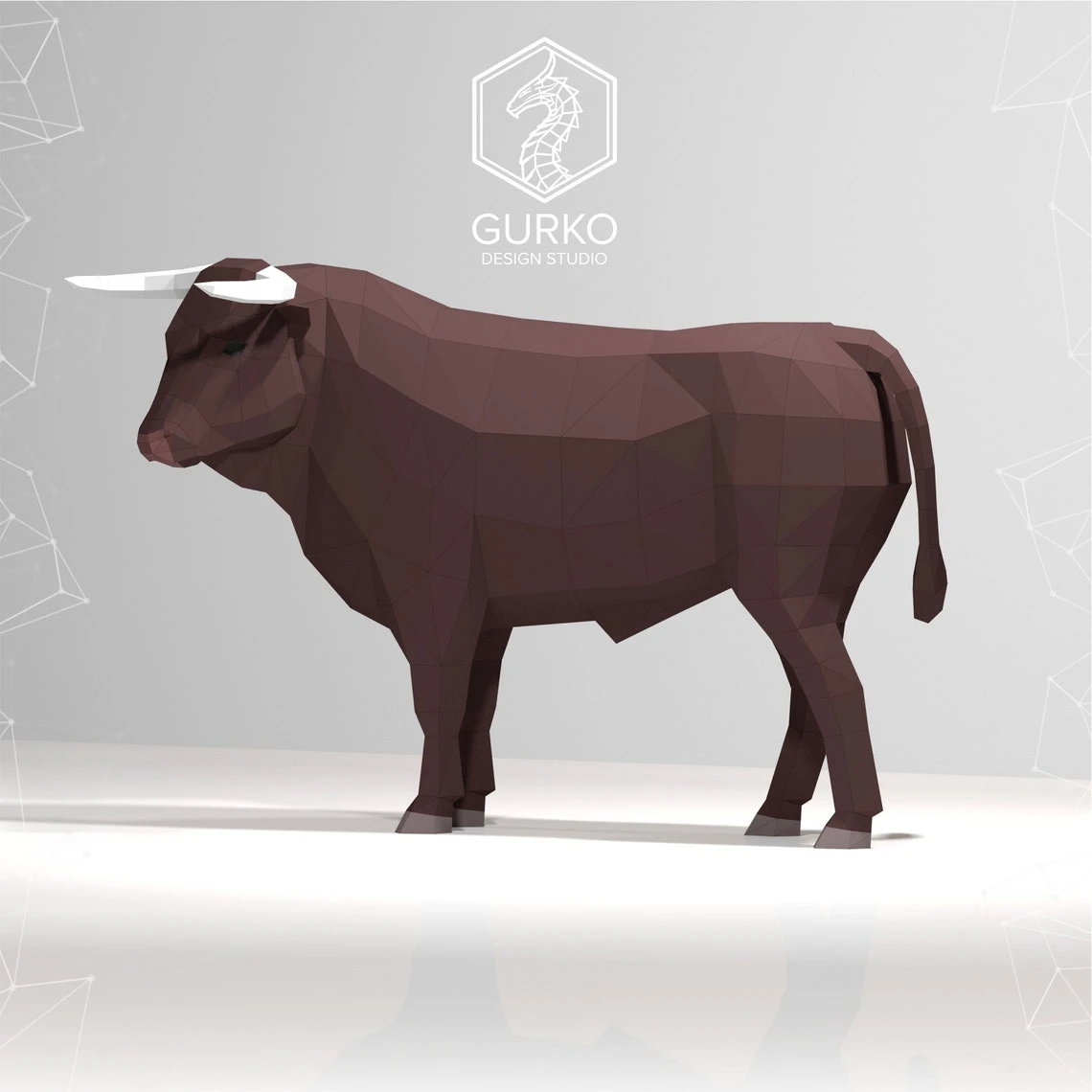 Full Length Bull Papercraft, Pdf, Gurko, Pepakura, Template, 3D Origami, Paper Sculpture, Low Poly, DIY Craft