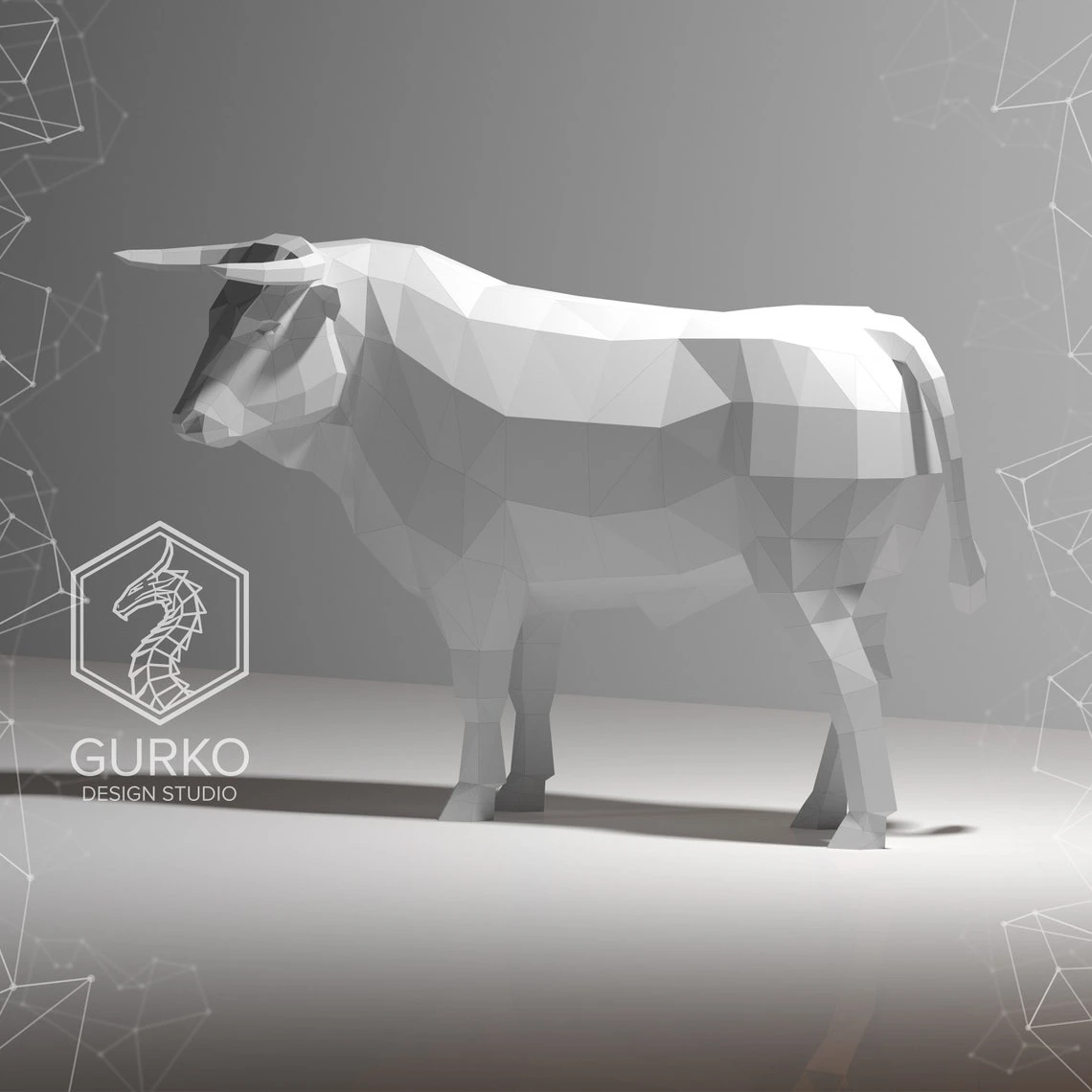 Full Length Bull Papercraft, Pdf, Gurko, Pepakura, Template, 3D Origami, Paper Sculpture, Low Poly, DIY Craft