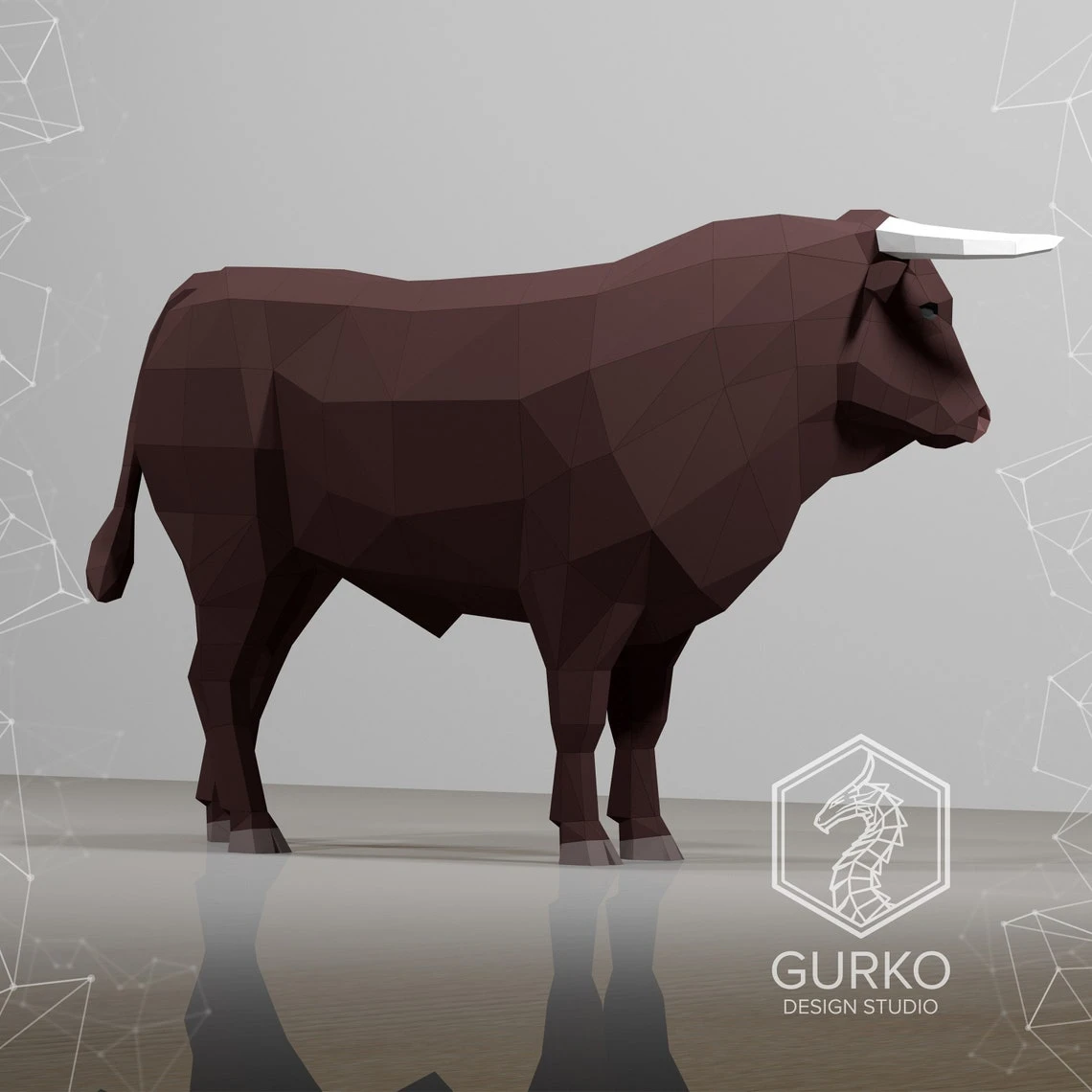 Full Length Bull Papercraft, Pdf, Gurko, Pepakura, Template, 3D Origami, Paper Sculpture, Low Poly, DIY Craft