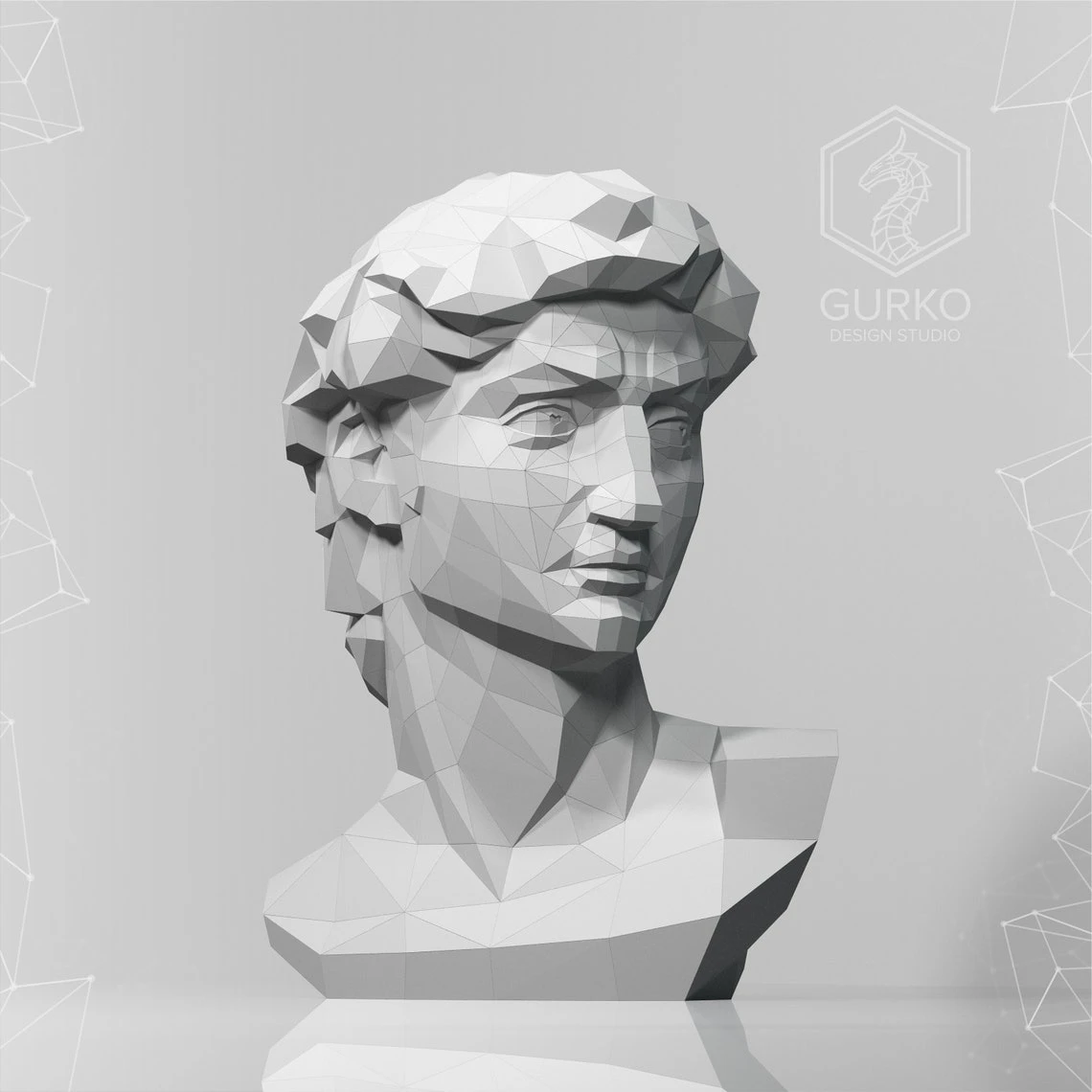 Bust of David (470 mm) Papercraft, Male Bust, Pdf, Gurko, Pepakura, Template, 3D Origami, Paper Sculpture, Low Poly, DIY Craft