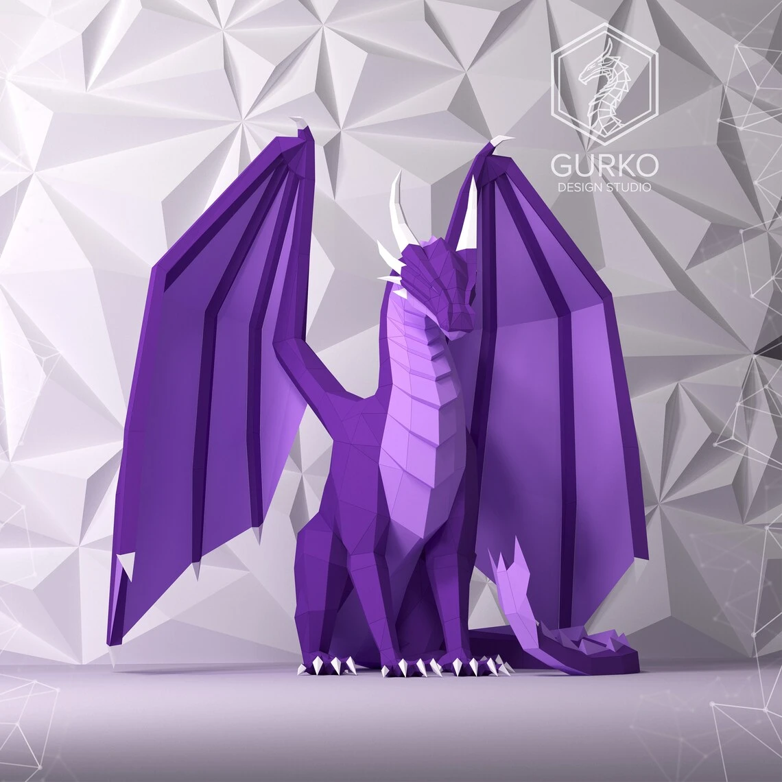 Seated Dragon Papercraft, Pdf, Gurko, Pepakura, Template, 3D Origami, Paper Sculpture, Low Poly, DIY Craft