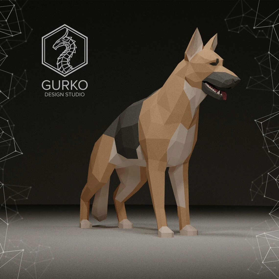 German Shepherd Papercraft, Dog, Pdf, Gurko, Pepakura, Template, 3D Origami, Paper Sculpture, Low Poly, DIY Craft