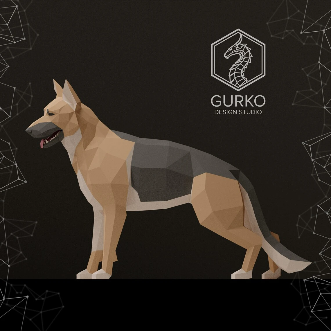 German Shepherd Papercraft, Dog, Pdf, Gurko, Pepakura, Template, 3D Origami, Paper Sculpture, Low Poly, DIY Craft